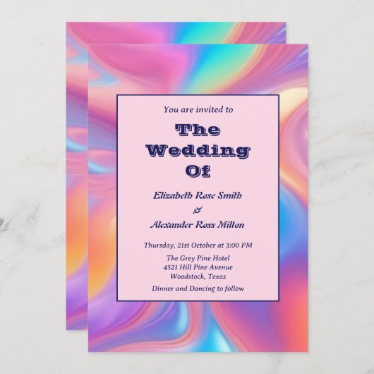 Retro groovy abstracte golven bruiloft kaart (Voorkant / Achterkant)