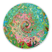 Retro Groovy Abstracte kleurrijke regenboogwervelk Keramische Knop (Voorkant)