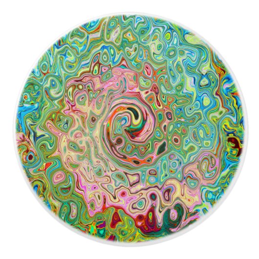 Retro Groovy Abstracte kleurrijke regenboogwervelk Keramische Knop (Voorkant)