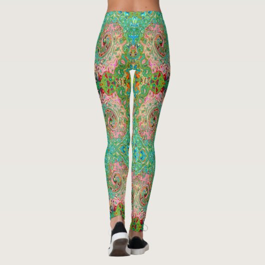 Retro Groovy Abstracte kleurrijke regenboogwervelk Leggings (Achterkant)