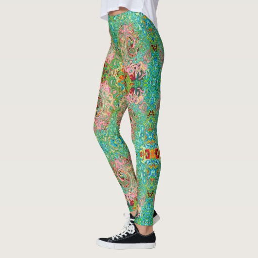 Retro Groovy Abstracte kleurrijke regenboogwervelk Leggings (Links)