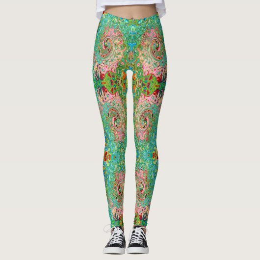 Retro Groovy Abstracte kleurrijke regenboogwervelk Leggings (Voorkant)