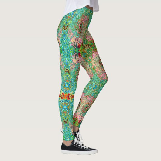 Retro Groovy Abstracte kleurrijke regenboogwervelk Leggings (Rechts)