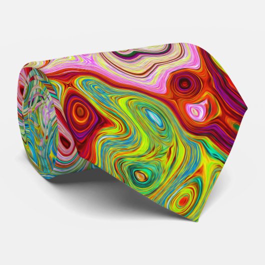 Retro Groovy Abstracte kleurrijke regenboogwervelk Stropdas (Opgerold)