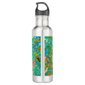 Retro Groovy Abstracte kleurrijke regenboogwervelk Waterfles (Achterkant)