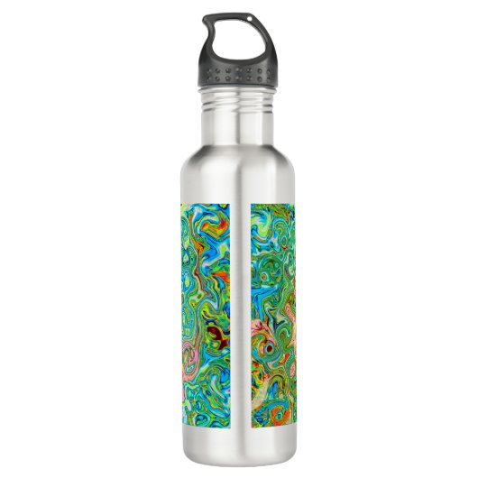 Retro Groovy Abstracte kleurrijke regenboogwervelk Waterfles (Achterkant)