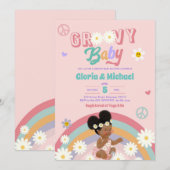 Retro Groovy Afro Girl Baby shower Kaart (Voorkant / Achterkant)