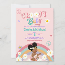 Retro Groovy Afro Girl Baby shower Kaart