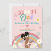 Retro Groovy Afro Girl een eerste verjaardag Kaart (Voorkant)