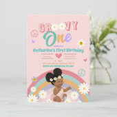 Retro Groovy Afro Girl een eerste verjaardag Kaart (Staand voorkant)