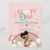 Retro Groovy Afro Girl een eerste verjaardag Kaart (Voorkant / Achterkant)