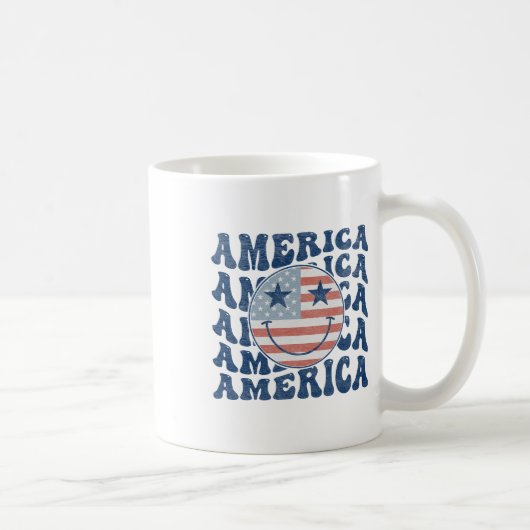 Retro Groovy America USA Smile Face Patriottisch 4 Koffiemok (Rechts)