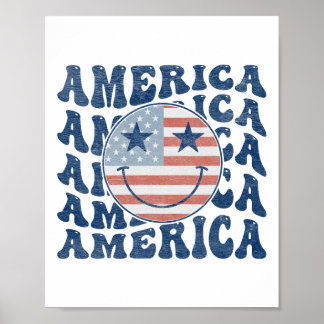 Retro Groovy America USA Smile Face Patriottisch 4 Poster
