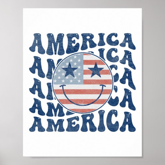 Retro Groovy America USA Smile Face Patriottisch 4 Poster (Voorkant)