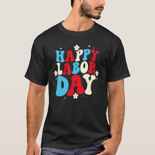 Retro Groovy American Flag Happy Labour Day Patrio T-shirt (Voorkant)