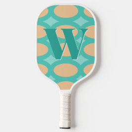 Retro Groovy Aqua & Perzik Monogram Pickleball Paddle
