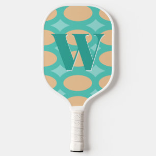 Retro Groovy Aqua & Perzik Monogram Pickleball Paddle