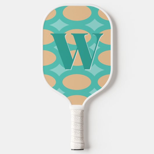 Retro Groovy Aqua & Perzik Monogram Pickleball Paddle (Voorkant)