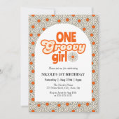 Retro Groovy Arch Helder Sinaasappel Daisy 1e Verj Kaart (Voorkant)