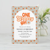 Retro Groovy Arch Helder Sinaasappel Daisy 1e Verj Kaart (Staand voorkant)