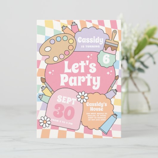 Retro Groovy Art Party Girl Birthday Kaart (Staand voorkant)