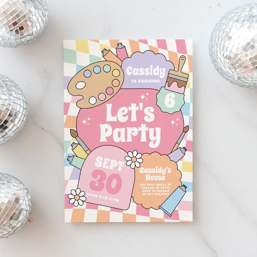 Retro Groovy Art Party Girl Birthday Kaart