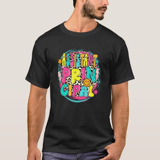 Retro Groovy Assistant Principal Leopard Terug naa T-shirt (Voorkant)