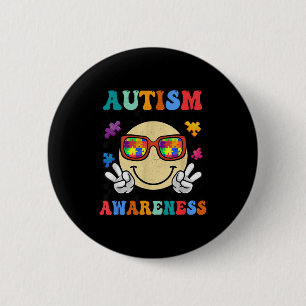 Retro groovy autisme bewustzijn acceptatie glimlac ronde button 5,7 cm