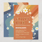 Retro Groovy Baby Daisy Rainbow Baby shower Kaart (Voorkant / Achterkant)