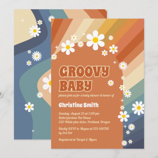 Retro Groovy Baby Daisy Rainbow Baby shower Kaart (Voorkant / Achterkant)