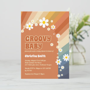 Retro Groovy Baby Daisy Rainbow Baby shower Kaart