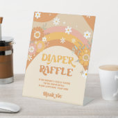 Retro groovy baby diaper raffle reclamebord met voetstuk (Insitu)