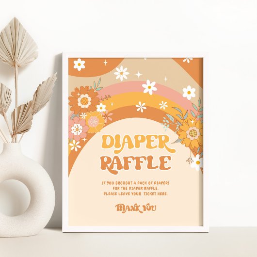 Retro groovy baby diaper raffle reclamebord met voetstuk