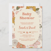 Retro Groovy Baby | Floral Boho Baby shower Kaart (Voorkant)