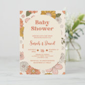 Retro Groovy Baby | Floral Boho Baby shower Kaart (Staand voorkant)