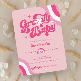 Retro Groovy Baby Girl Shower Kaart