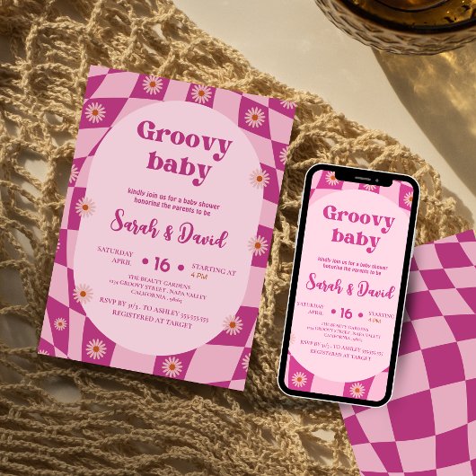 Retro Groovy Baby Meisje | Floral 70s baby shower Kaart