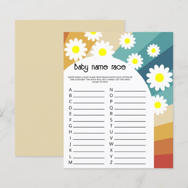 Retro Groovy - Baby naam race spel (Voorkant / Achterkant)