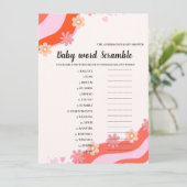 Retro Groovy Baby scramble woord Baby shower spel Kaart (Staand voorkant)
