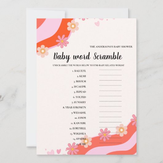 Retro Groovy Baby scramble woord Baby shower spel Kaart (Voorkant)