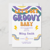 Retro Groovy Baby shower 70s 80s Girl Hippie Invit Kaart (Voorkant)