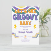 Retro Groovy Baby shower 70s 80s Girl Hippie Invit Kaart (Staand voorkant)