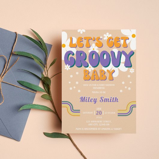 Retro Groovy Baby shower 70s 80s Girl Hippie Kaart