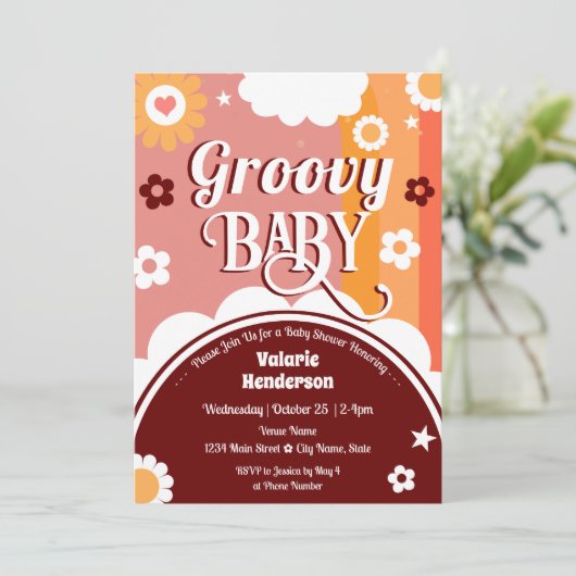 Retro Groovy Baby shower Invitation Kaart (Staand voorkant)