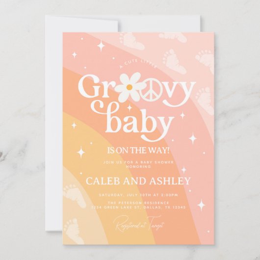 Retro Groovy Baby shower Invitation Kaart (Voorkant)