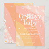 Retro Groovy Baby shower Invitation Kaart (Voorkant / Achterkant)