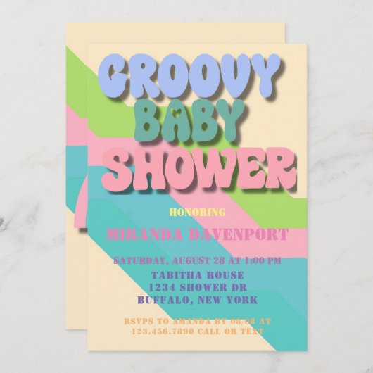 Retro Groovy Baby shower Kaart (Voorkant / Achterkant)