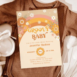 Retro groovy baby shower kaart