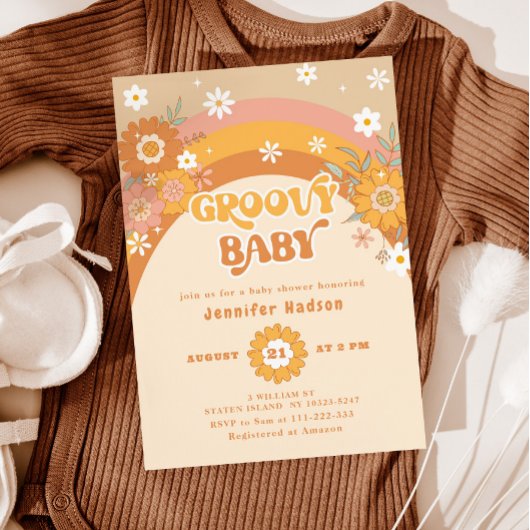 Retro groovy baby shower kaart