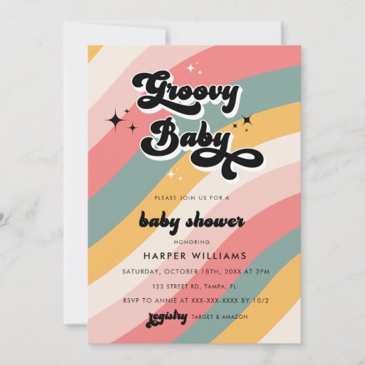 Retro Groovy Baby shower Kaart (Voorkant)